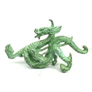 Vintage Cast Iron Green Dancing Dragon Chinese Asian Oriental Figurine Statue